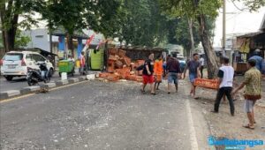 Ban Pecah, Truk di Jombang Terguling, Muatan Ayam Berhamburan ke Jalan