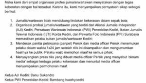 4 Organisasi Jurnalis di Kediri Tolak Pernyataan MO Persik Kediri