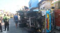Ngantuk, Truk Terguling, Ribuan Ayam Berhamburan di Jalan Jombang