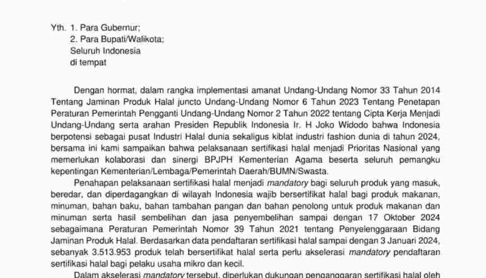 2024, Seluruh Daerah Wajib Anggarkan Sertifikasi Halal