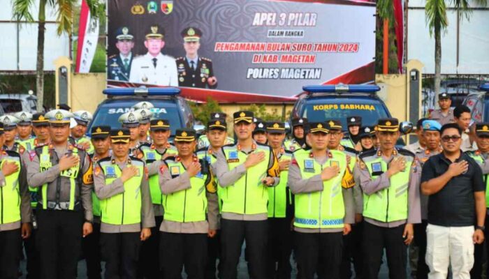 Polres Magetan Gelar Apel Tiga Pilar Guna Pengamanan 1 Suro