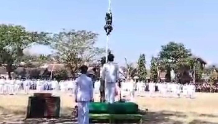 Keren, Aksi Nekat Babinsa Posramil Gondang Kodim Bojonegoro Panjat Tiang Bendera