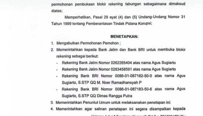 Permohonan Pembukaan Rekening Suami dan Anak Siskawati Dikabulkan Hakim