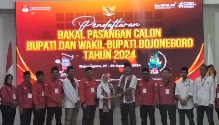 Hari Terakhir, Duet Teguh-Farida Resmi Diusung PDIP dan Perindo Daftar Pilkada Bojonegoro