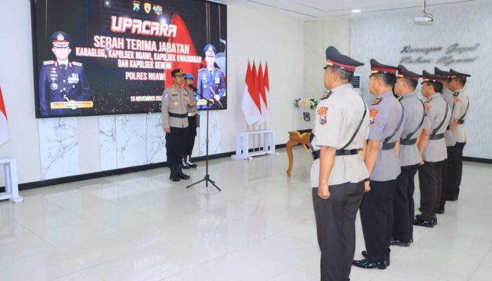 Kapolres Ngawi Pimpin Sertijab Kabag Log dan Tiga Kapolsek