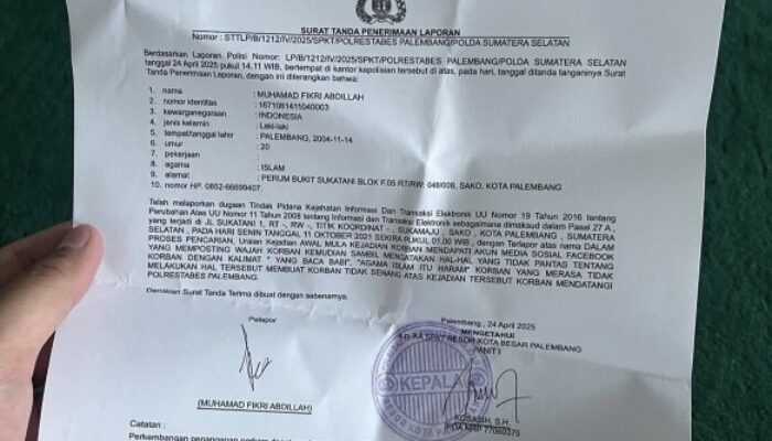 Muhammad Fikri Abdillah Polisikan Akun Penghujat Dirinya ke Polrestabes