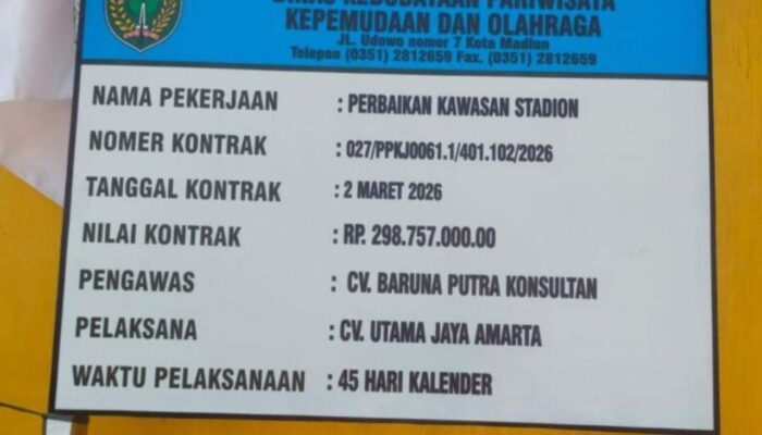 Proyek Perbaikan Stadion Kota Madiun Tuai Sorotan LSM Pakem